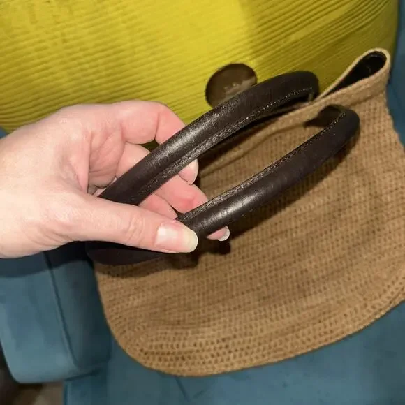 Helen Kaminski Woven Raffia Straw Tote Bag Brown Leather Handles Summer Purse - Picture 7 of 7